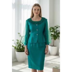 NWT $199 EY Boutique 2 Piece Skirt Suit set Sheer Embellished Size 16